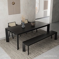 Nordic Solid Wood Dining Table Modern Simple Household Dining Table White Wax Wood Black Rectangular