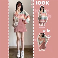 Sweet Gentle Color Striped Sweater Set B All-Match Amway Style Fashion Amway Style Amway Style