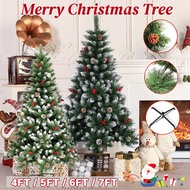 3/4/5/6/7 Feet Merry Christmas Tree Home Decor Berry Pinecone White Tips Snow Effect Xmas Decoration