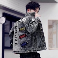 Ready Stock jaket jeans lelaki bomber jacket Spring and Autumn denim men's Korean version of slim em