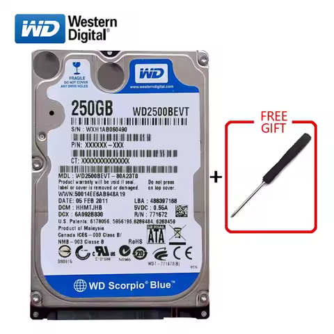 Original Disassembled USED Hard Drive For WD Brand 250Gb 2.5" HDD SATA 3Gb-6Gb/s 8-16M 5400-7200RPM 