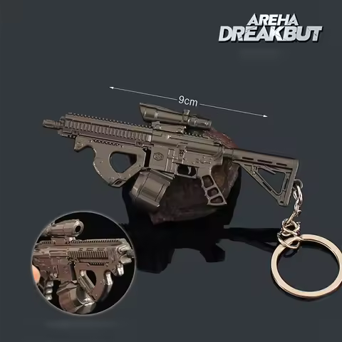 9cm Arena Breakout Gun Keychains Mini FH416 Assault Small Gun Model Alloy Keychain Pendant Weapon Co
