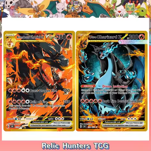 English PKM Card Charizard Game DIY Custom Card PTCG Rare Anime Collection Card Holographic Real lif