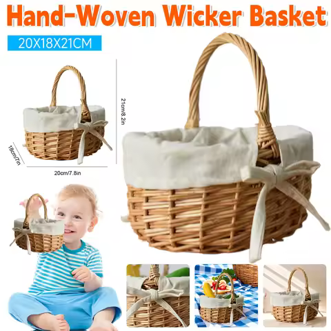 1/2/3PCS Hand-woven Wedding Flower Basket With Handle Wicker Sundries Basket Wedding Flower Girls Ba