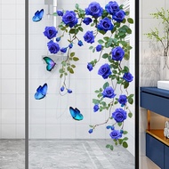 Dream Blue Flower Rattan Wall Sticker Refrigerator Air Conditioning Glass Door Sticker