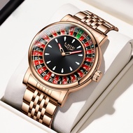 LIGE Fashion Men Quartz Watch Creative Rotating Dial Luminous Waterproof Steel Strap Casual Wrist Wa