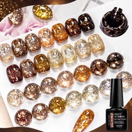 MEET ACROSS 7ml Golden Brown Glitter Gel Sparkling Semi Permanent Varnish Soak Off UV/ LED Nail Art