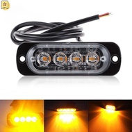 Car Side Flashing Strobe Light 12-24V 4LED Medium Network Police Warning Light Truck Strobe Light White and Amber (TUT)