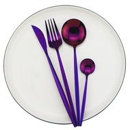 lunxian427 HOT - / Shiny Purple Dinnerware Set Korean 304 Stainless Steel Tableware Set Fork Knife S