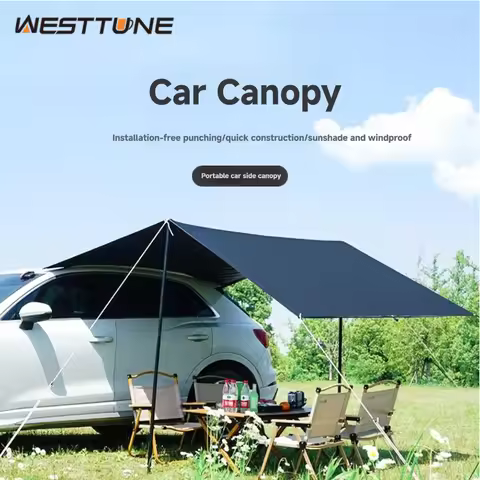 WESTTUNE Portable Car Awning Tarp Lightweight Vehicle Awning for Camping Outdoor Rear Vehicle Awning