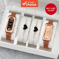 Rose Gold Elegant Sisters 4PCS/Set Women's Watches Fashion Magnet Clasp Mesh Band Quartz Watch Heart