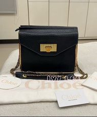 CHLOE 深藍 雙層信封式 金邊 SALLY 莎莉包 肩背包 手提包 二手精品