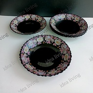 6 Pcs 8.5 Inch Black Opal Glass Multi Purpose Soup Plate Floral Elegant Design Pinggan Mangkuk Pinggan Soup Plate Bowl Set Pinggan Mangkuk Bunga Hiasan Support Oven Dishwasher Microwave oven