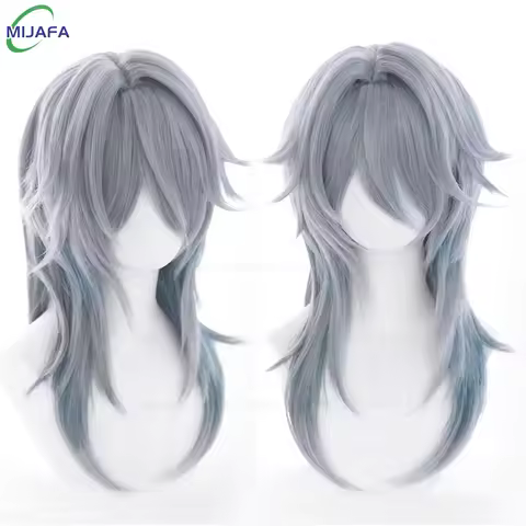 High Quality Sunday Cosplay Wig HSR Sunday Wig Gray Blue Gradient Heat Resistant Synthetic Hair Anim
