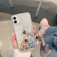 CrashStar Movable APP Sequins Liquid Quicksand Transparent Hard Phone Case For iPhone 16 15 14 13 12