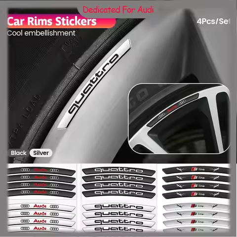4pcs aluminum alloy sports logo car wheel eyebrow sticker, suitable for Audi S line quattro A1A3A4A5