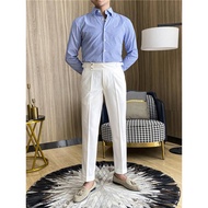 England Snaples High Waist Casual Pants Drape Trousers Men Straight Paris Buckle Gurkha Pants Slim-f