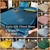 Satin Bedsheet Solid Color Fitted Bed Sheet Embroidered Ice Silky Mattress Cover with Rubber Bed Protector  Single / Queen / King Size  床罩
