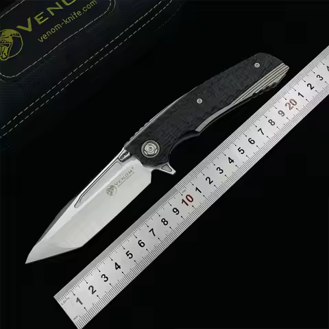 Kevin John Venom Folding Knife S30V Blade Carbon Fiber Titanium Handle Camping Outdoor Fishing Hunti