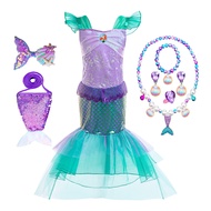 MQATZ 3-10T ชุดชุดคอสเพลย์เจ้าหญิงเงือกแอเรียลทรงเสน่ห์สำหรับชุดงานวันเกิดนางเงือกเด็กผู้หญิงเด็กน้อ