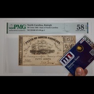PMG58 EPQ North Carolina Raleigh 50 Cents 1862 Uang Kuno USA Amerika