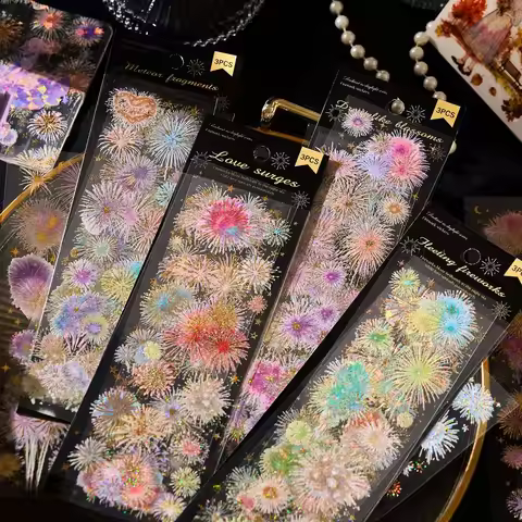 3Pcs PET Fireworks Stickers Junk Journal Stickers DIY Scrapbooking Collage Stationery Decor Junk Jou