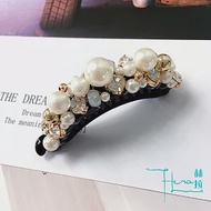 【Hera赫拉】韓國黑白珍珠鑲鑽香蕉夾 白色珍珠