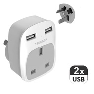 TESSAN Australia China Plug Adapter with 2 USB Ports, Grounded AU Outlet Travel Adapter - 3 in 1 Power Adaptor for SG to Australian New Zealand Fiji Argentina and more (Type I)
