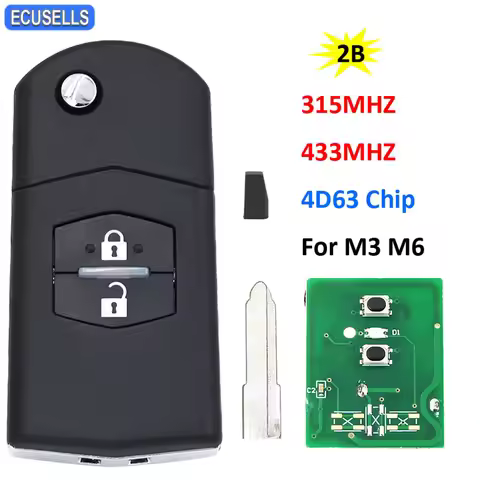 Ecusells 2 Button Folding Smart Car Key Flip Remote Key Fob 315Mhz or 433Mhz for Mazda 3 6 M3 M6 wit