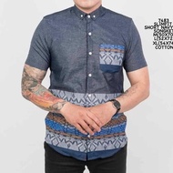Short Mix Casual Shirt For Men Xl, M, L Navy Batik Songket - Ms