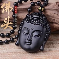 Obsidian Buddha Amulet Necklace Pendant 天然黑曜石佛头项链吊坠 佛牌項鏈 开光本命 佛像挂件 男女款辟邪保平安护身符项链吊坠