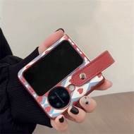 เคสลายตารางสี่เหลี่ยมขนมเปียกปูนรูปหัวใจน่ารักพร้อมสายรัดข้อมือสำหรับ OPPO Find N3 Flip N3Flip Findn
