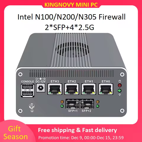 Kingnovy Mini PC Intel i3-N355 N305 N200 N150 N100 Firewall Router 2*10G SFP 4xi226-V 2.5G DDR5 NVMe