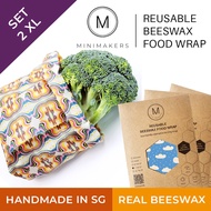 Set of 2 Extra Large Beeswax Food Wraps (18x18in) Minimakers/ cling wrap alternative/ wax paper/ kitchen wrap