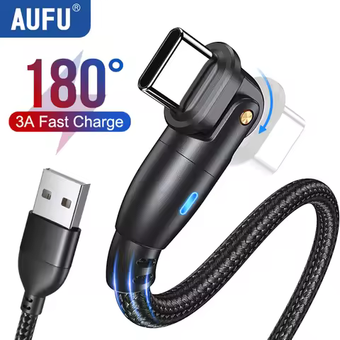 AUFU USB Type C Cable 180 Rotate 3A Fast Charging For Samsung Xiaomi Redmi Mobile Phone USB C Cable