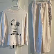 日本牌子 gelato pique x peanuts snoopy圖案淺粉色長袖衛衣 家居上衣 睡褲 長褲 家居服套裝 兩件套 睡衣兩件套 light pink color pajama set u