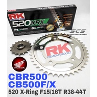 RK Sprocket Set Honda CBR500 520 X-Ring Black Gold Chain Rantai Hitam Emas CB500X CB500F Accessories