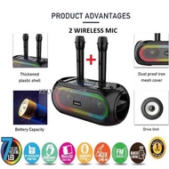 🔥Super Bass Wireless Speaker 3600 mAh 8Wx2 4”X2 with 2 Wireless Mics MODEL ZQS 4247