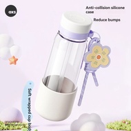 AKS Borosilicate Glass Straw Cup, Food Grade High Temperature Resistant Portable Water Cup for Women