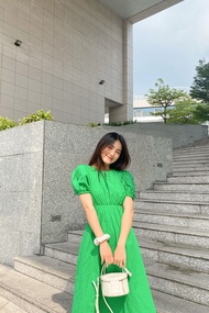 [OUTLET SALE] DOTTIE - Đầm midi tay phồng hở lưng nữ DOTTIE xanh lá - D0253