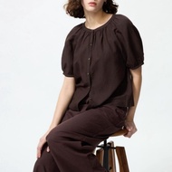 UNIQLO balloon sleeve linen blend top