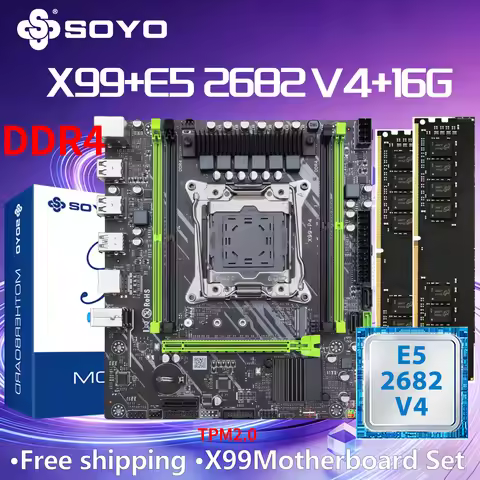 SOYO X99 DDR4 Motherboard with E5 2682 V4 CPU 16G(8G*2)RAM C612 LGA2011-3 Intel Kit Xeon PCIE3.0x16 