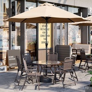 Coffee Courtyard Folding Balcony Set Combination Sunshade Umbrella Outdoor Small Three-Piece Table a