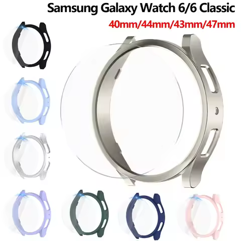 Glass+Case for Samsung Galaxy Watch 6 40mm 44mm PC Screen Protector Bumper For Galaxy Watch 6 Classi