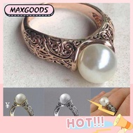 1 x White Pearl Ring Women Vintage S925 Silver Gold Plated Jewelry Ring Artificial White Pearl Ring 