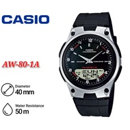 Casio AW-80 Men Analog Digital WORLD TIME Silver Case Black Resin Strap - AW-80-1A