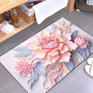 VIKAMA Floral Floor Mat Elegant Oil Painting Style Absorbent Anti-Slip Bathroom Foot Mat Entrance Fo