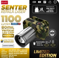 New Aoki Army Senter Zoom Super Terang 1100 Lumen Cahaya Putih 60 Watt Pro+ 20 Jam
