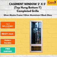 2'X5'(Top Hung Bawah 1')Tingkap Casement Grille Silver Aluzinc Cermin Hitam🔥READY STOCK✅FREE SHIPPIN