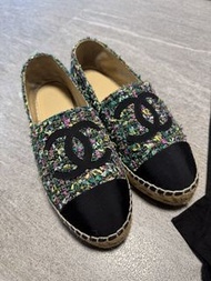 Chanel 拼色粗花呢草編鞋